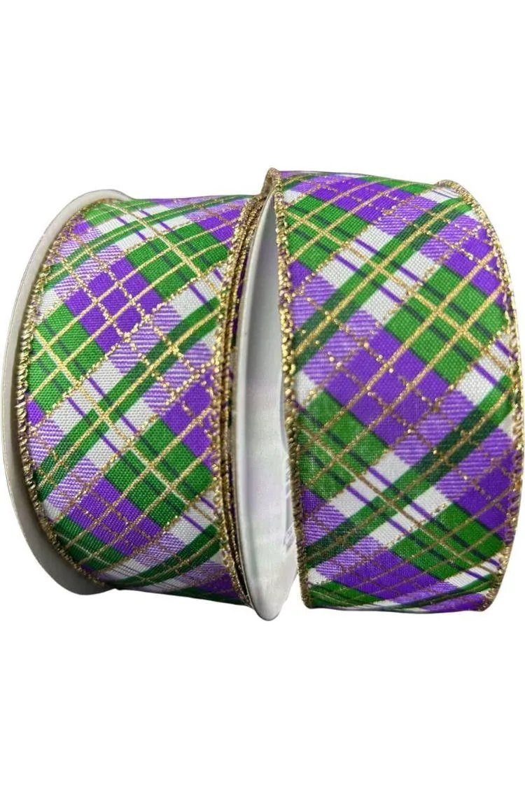 1.5" Mardi Gras Plaid Ribbon: Purple, Gold, Green (10 Yards)