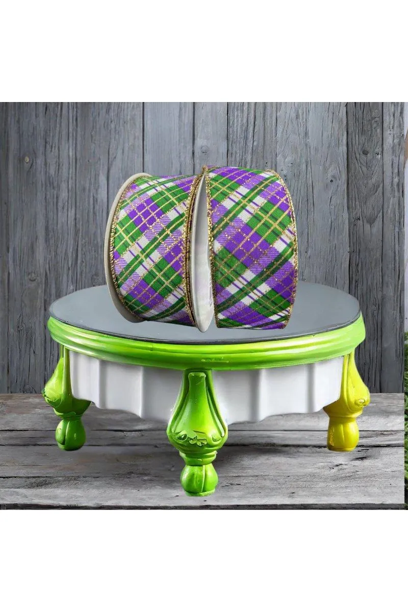 1.5" Mardi Gras Plaid Ribbon: Purple, Gold, Green (10 Yards)