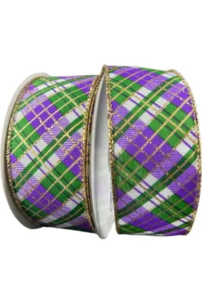 1.5" Mardi Gras Plaid Ribbon: Purple, Gold, Green (10 Yards)