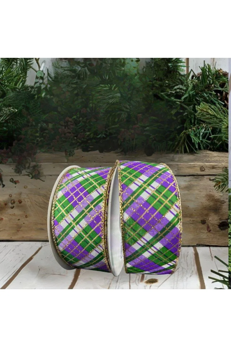 1.5" Mardi Gras Plaid Ribbon: Purple, Gold, Green (10 Yards)