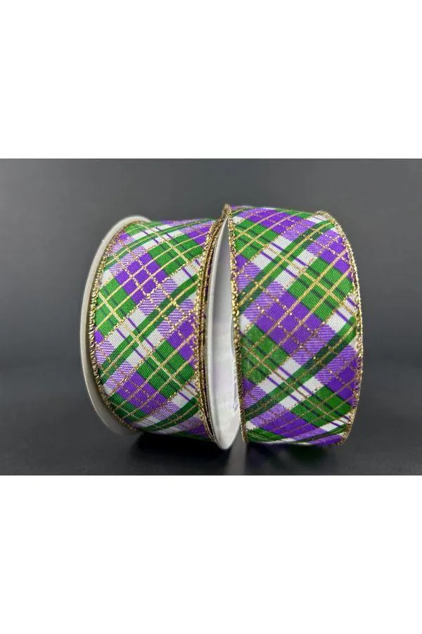 1.5" Mardi Gras Plaid Ribbon: Purple, Gold, Green (10 Yards)