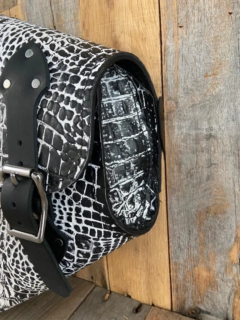 2000-2024 Harley Softail Saddle Bag Chopper & Hardtail Motorcycle B&W Alligator