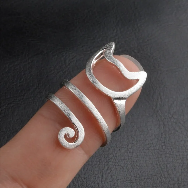 925 Sterling Silver Cat Ring Resizable