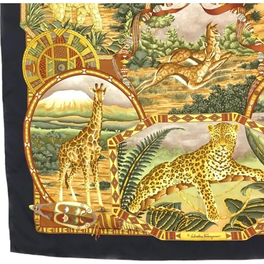 983198AQ (S2) Salvatore Ferragamo Scarf Animal Pattern Multicolor Silk