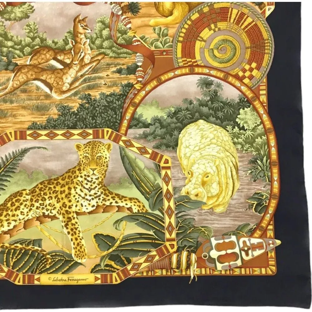 983198AQ (S2) Salvatore Ferragamo Scarf Animal Pattern Multicolor Silk