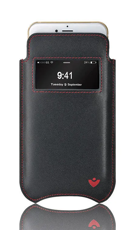 Apple iPhone 12 mini Black Leather Sleeve Wallet Case | Screen Cleaning Sanitizing Lining | Smart Window