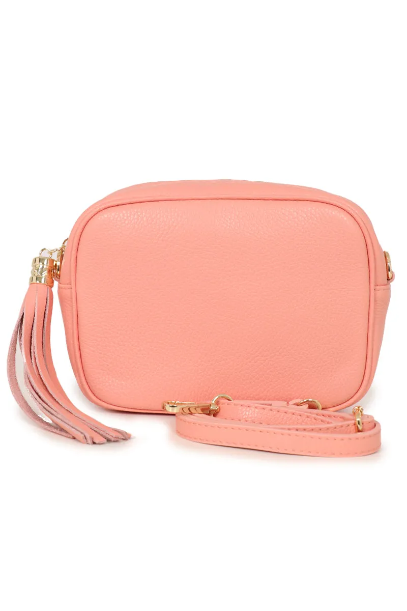 Beau - Italian Leather Crossbody Bag - Salmon Pink, Pebbled