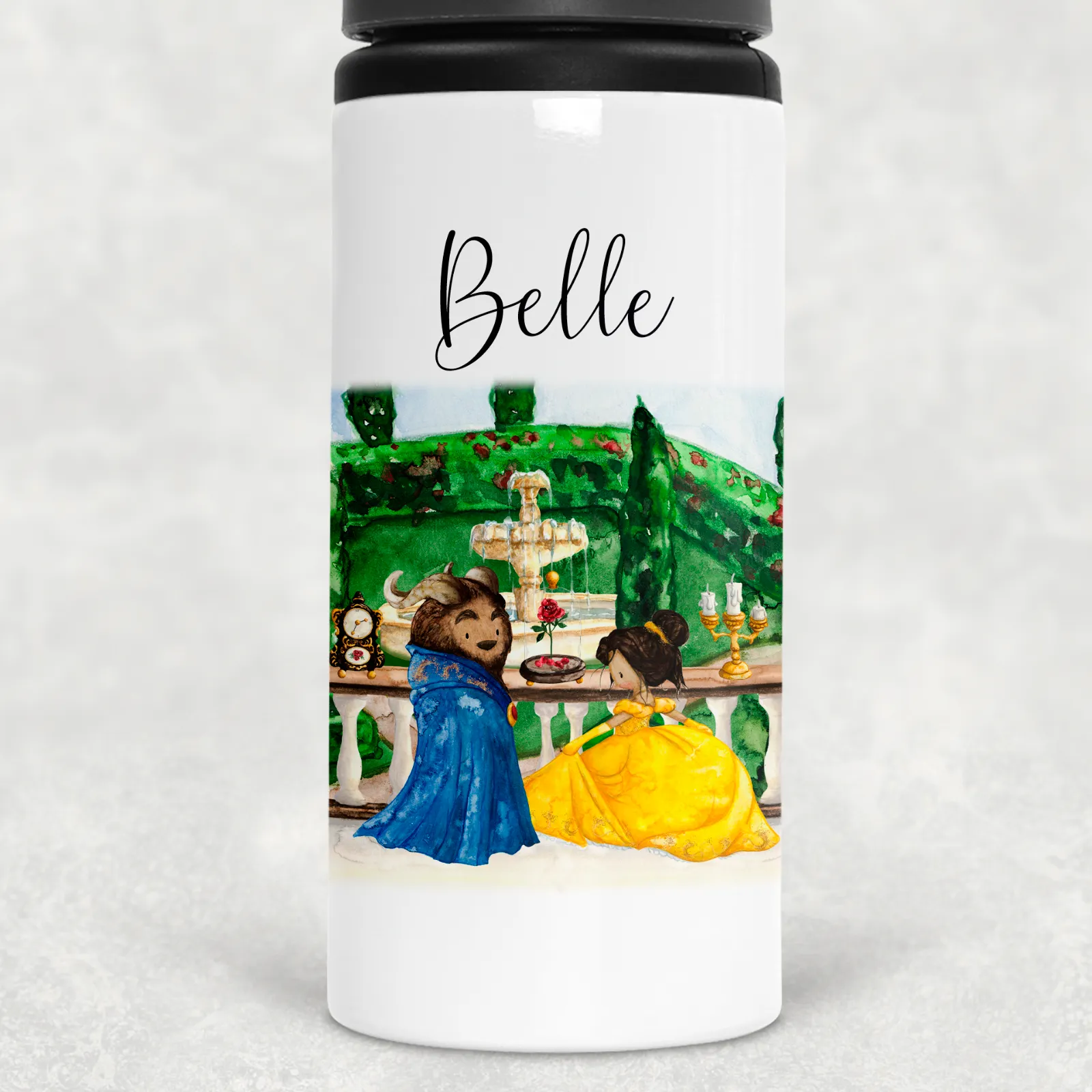 Beauty and the Beast Scene Personalised Aluminium Straw Water Bottle 650ml