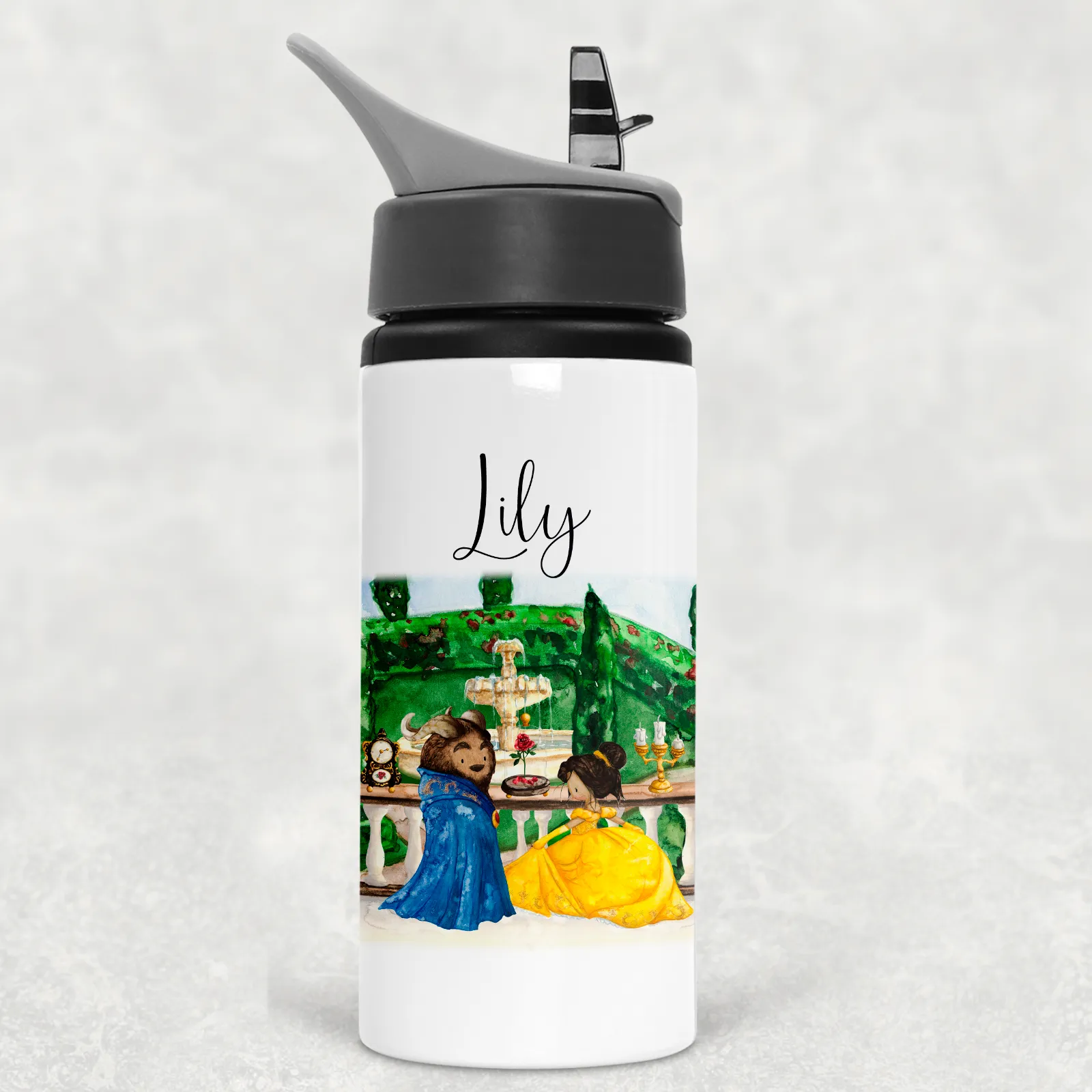 Beauty and the Beast Scene Personalised Aluminium Straw Water Bottle 650ml