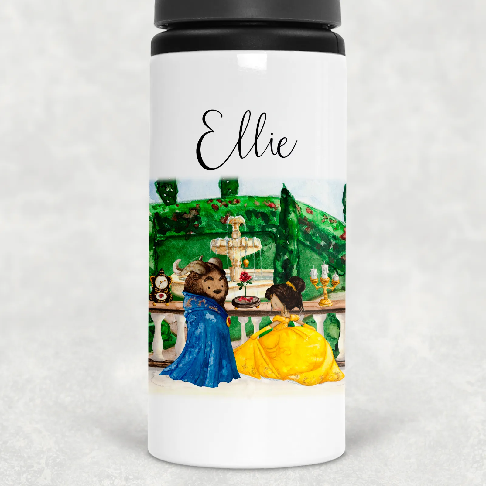 Beauty and the Beast Scene Personalised Aluminium Straw Water Bottle 650ml