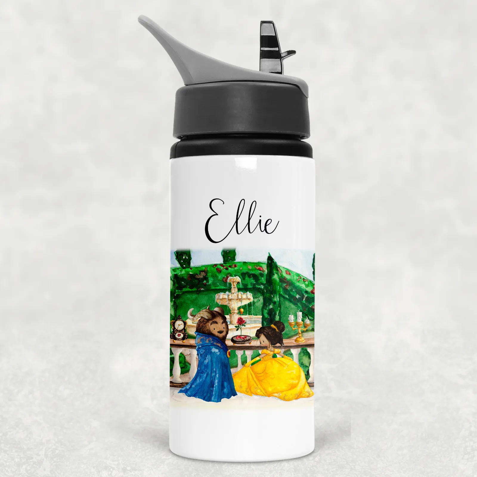 Beauty and the Beast Scene Personalised Aluminium Straw Water Bottle 650ml