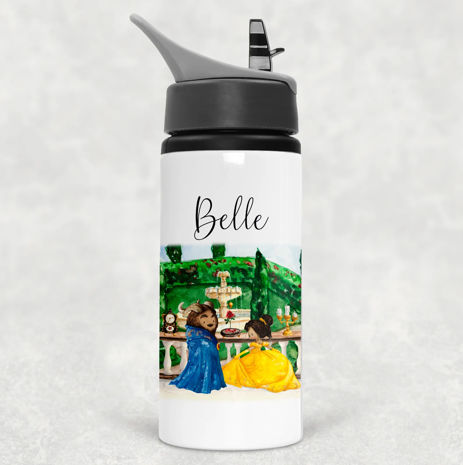 Beauty and the Beast Scene Personalised Aluminium Straw Water Bottle 650ml