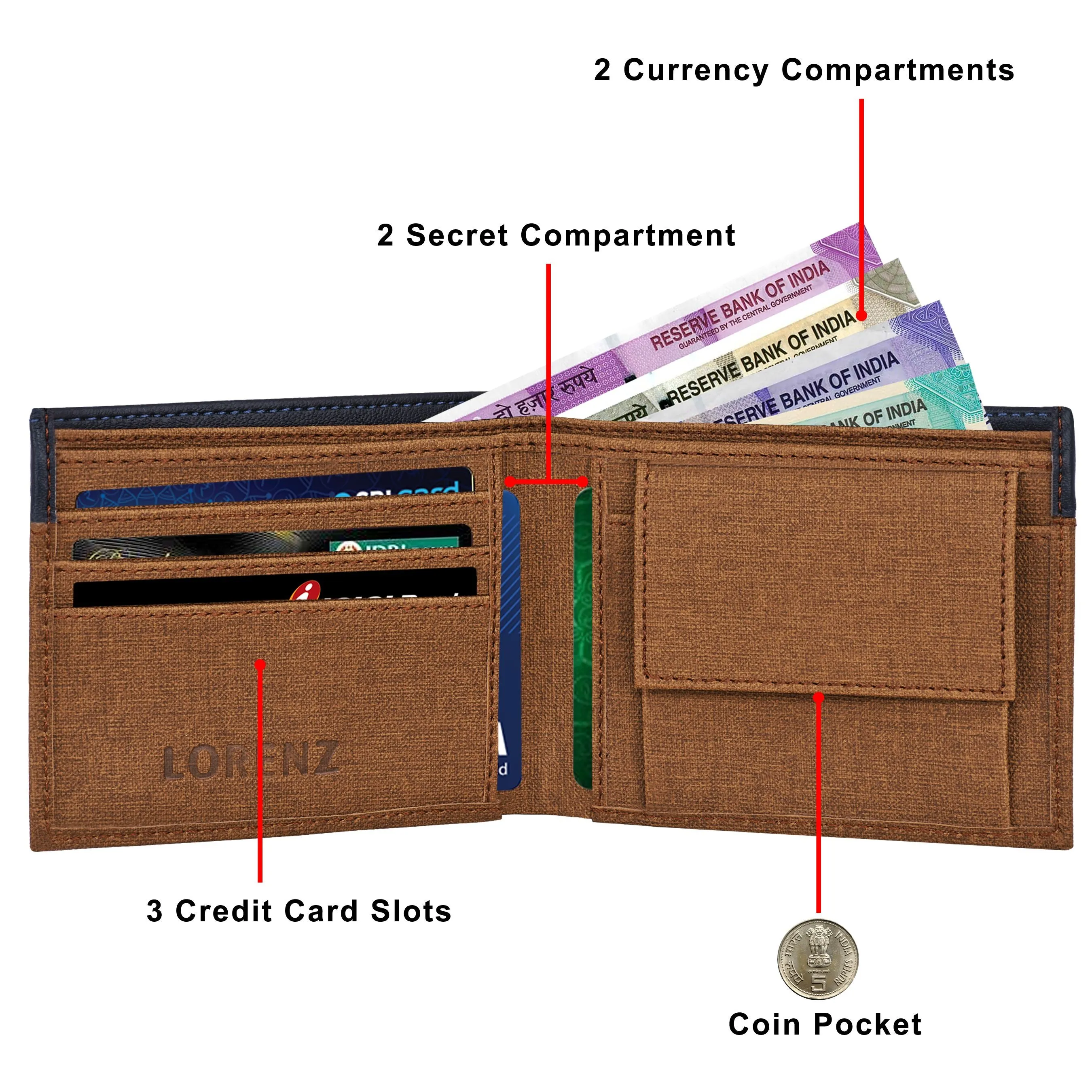 Bi-Fold Casual Blue Wallet for Men (Blue,Grey)