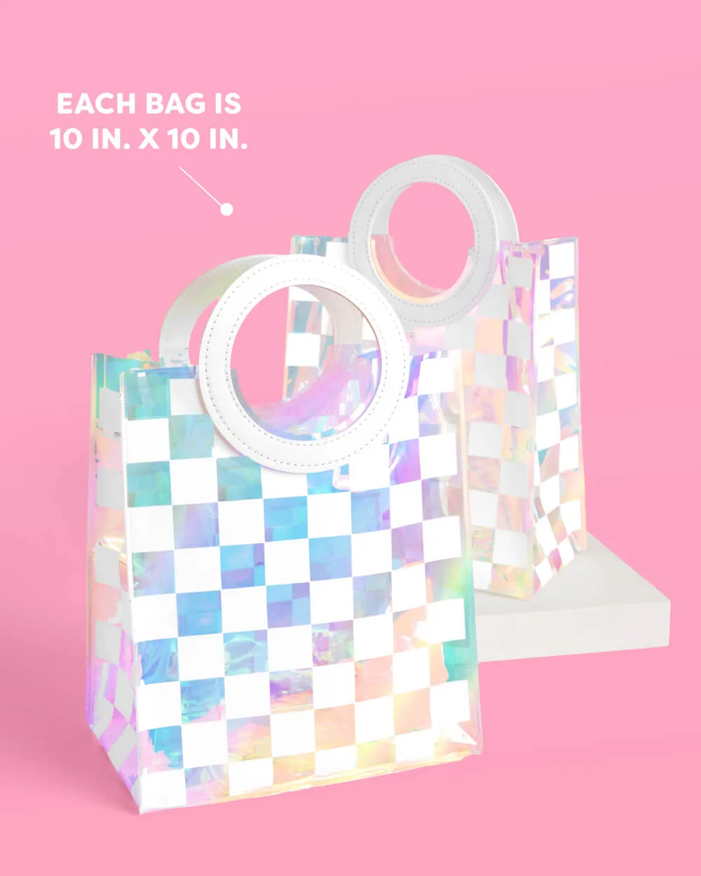 Checked Out Bags - 6 white   clear iridescent bags