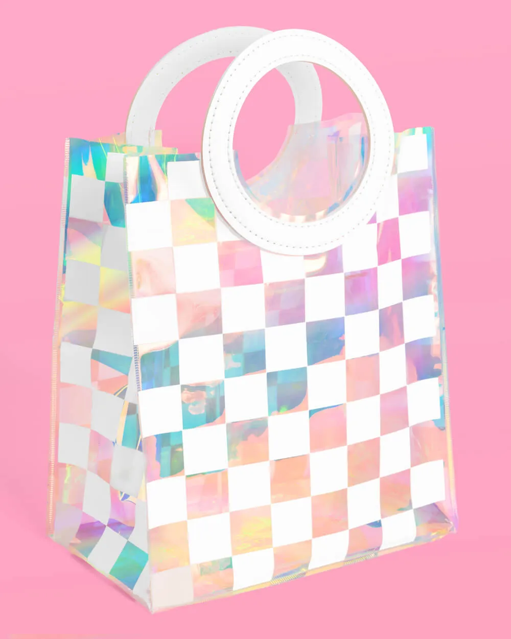 Checked Out Bags - 6 white   clear iridescent bags