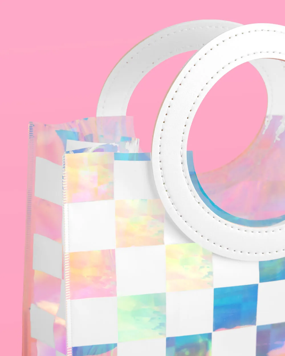 Checked Out Bags - 6 white   clear iridescent bags