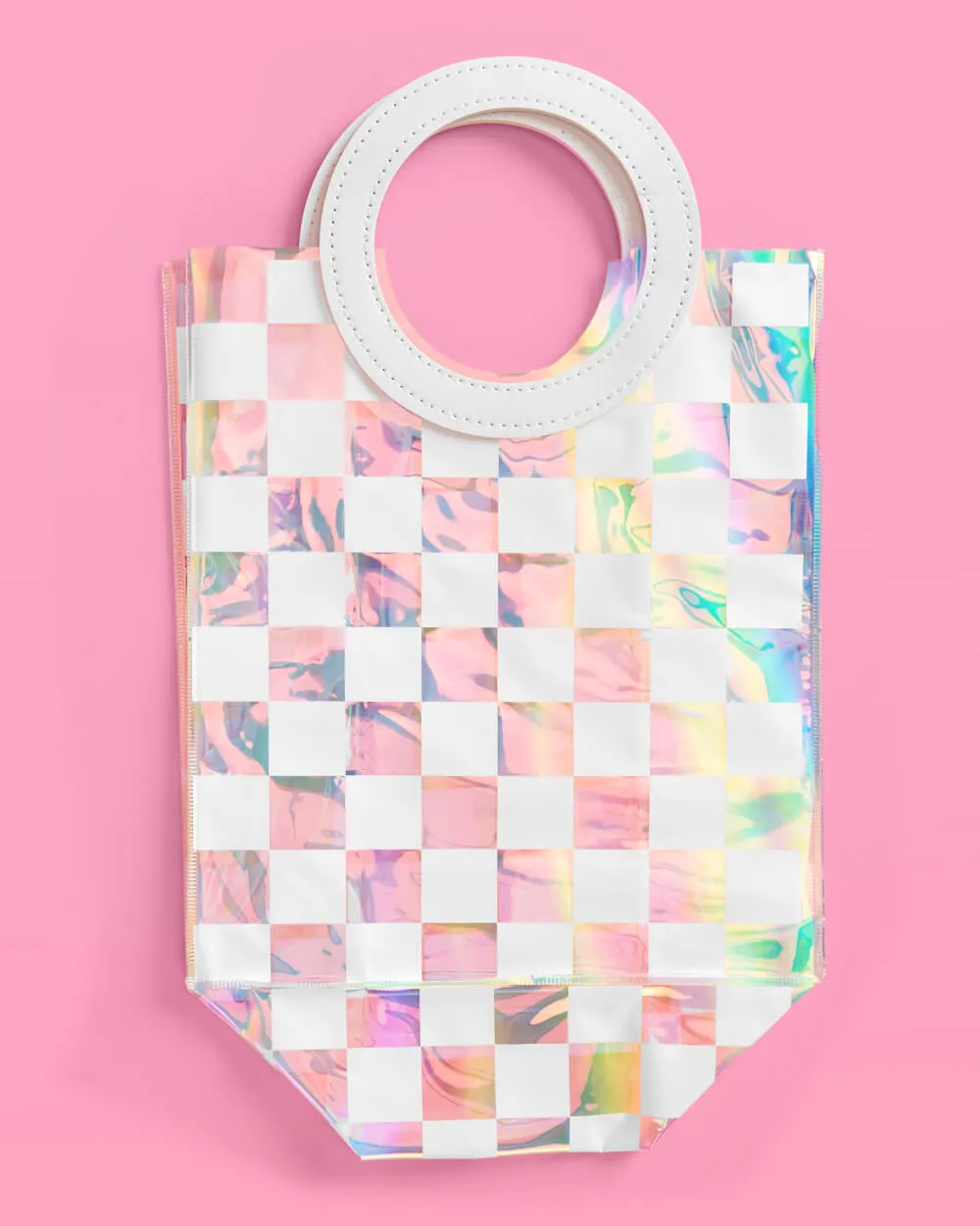 Checked Out Bags - 6 white   clear iridescent bags