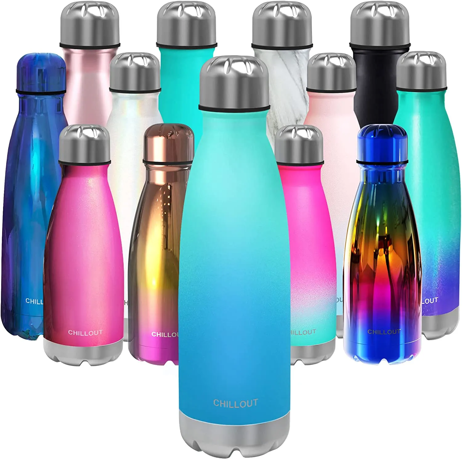 CHILLOUT LIFE Stainless Steel Water Bottle for Kids School and Adults: 17oz Double Wall Insulated Cola Bottle Shape