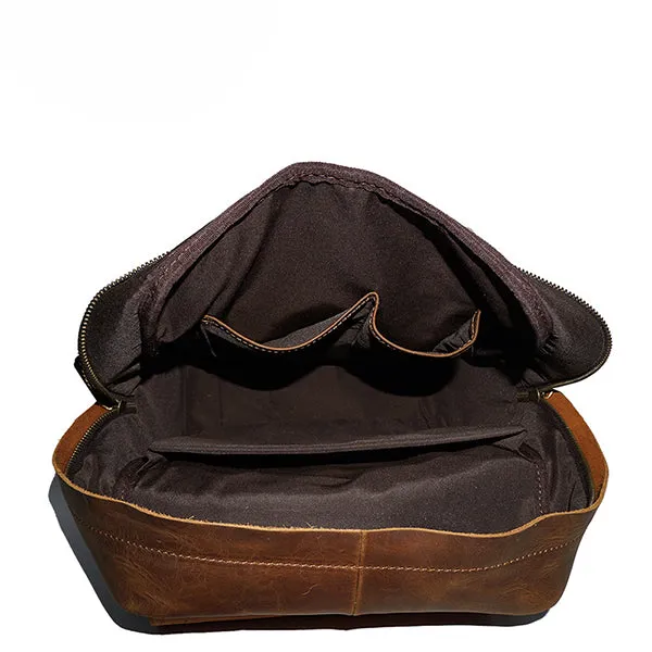 Crazy Horse Leather Men Backpack Men Full Grain Leather School Backpack Retro Travel Backpack