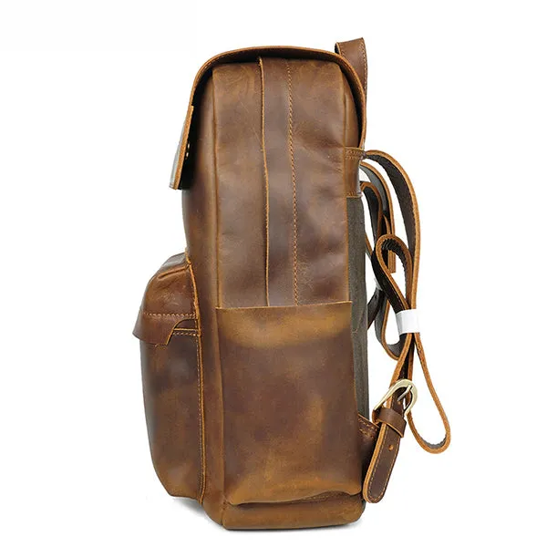 Crazy Horse Leather Men Backpack Men Full Grain Leather School Backpack Retro Travel Backpack