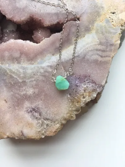 Dainty Raw Chrysoprase Necklace - Chrysoprase Jewelry - Raw Stone - Crystal Healing Choker