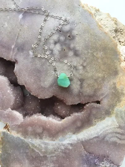 Dainty Raw Chrysoprase Necklace - Chrysoprase Jewelry - Raw Stone - Crystal Healing Choker