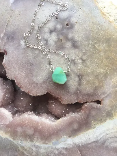 Dainty Raw Chrysoprase Necklace - Chrysoprase Jewelry - Raw Stone - Crystal Healing Choker