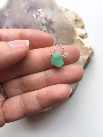 Dainty Raw Chrysoprase Necklace - Chrysoprase Jewelry - Raw Stone - Crystal Healing Choker