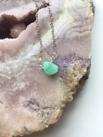 Dainty Raw Chrysoprase Necklace - Chrysoprase Jewelry - Raw Stone - Crystal Healing Choker