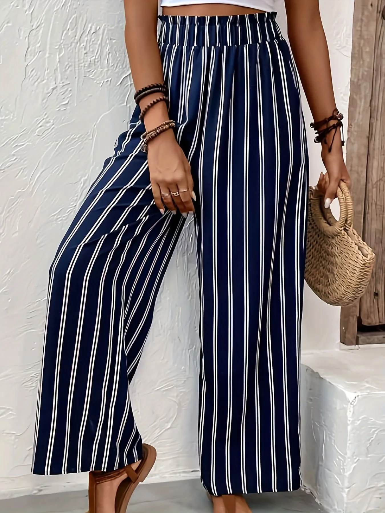 Elegant Striped WideLeg Pants  Paper Bag Waist