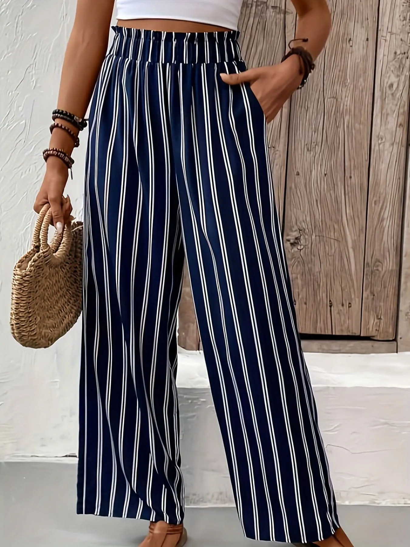 Elegant Striped WideLeg Pants  Paper Bag Waist