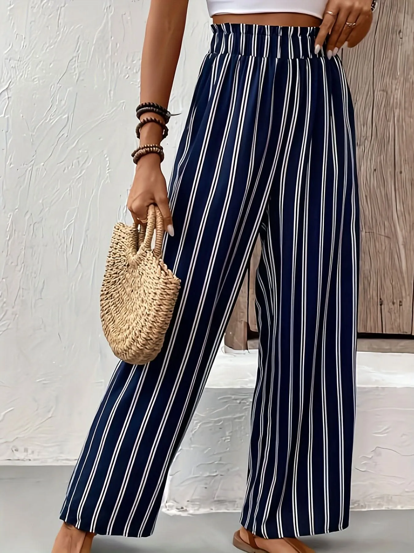 Elegant Striped WideLeg Pants  Paper Bag Waist