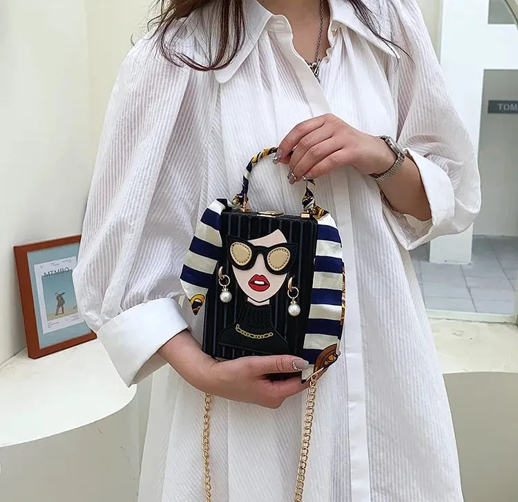Fashion Lady Face Box Party Luxury Handbag