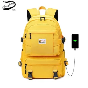 Fengdong fashion yellow backpack children school bags for girls waterproof