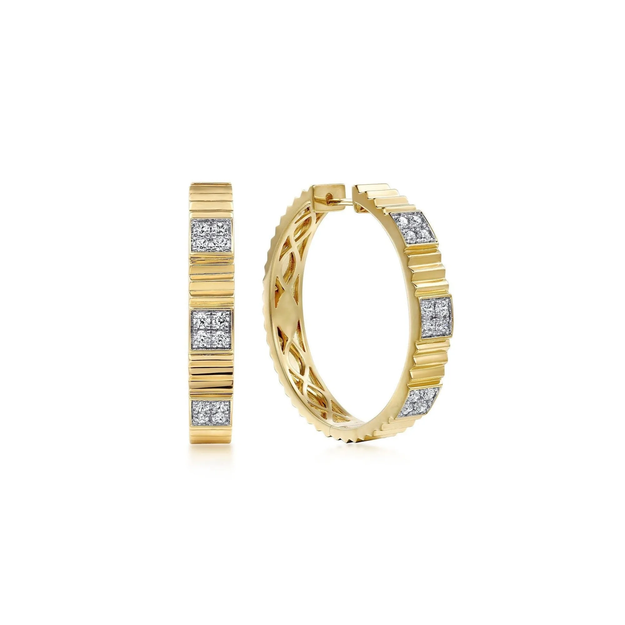 Gabriel & Co. Diamond and Ribbed Gold Hoop Earrings
