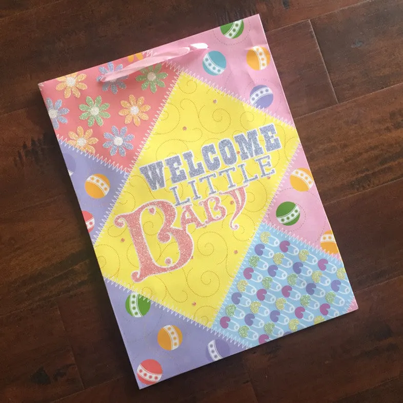 Gift Bag- Glitter Welcome Baby- Pink