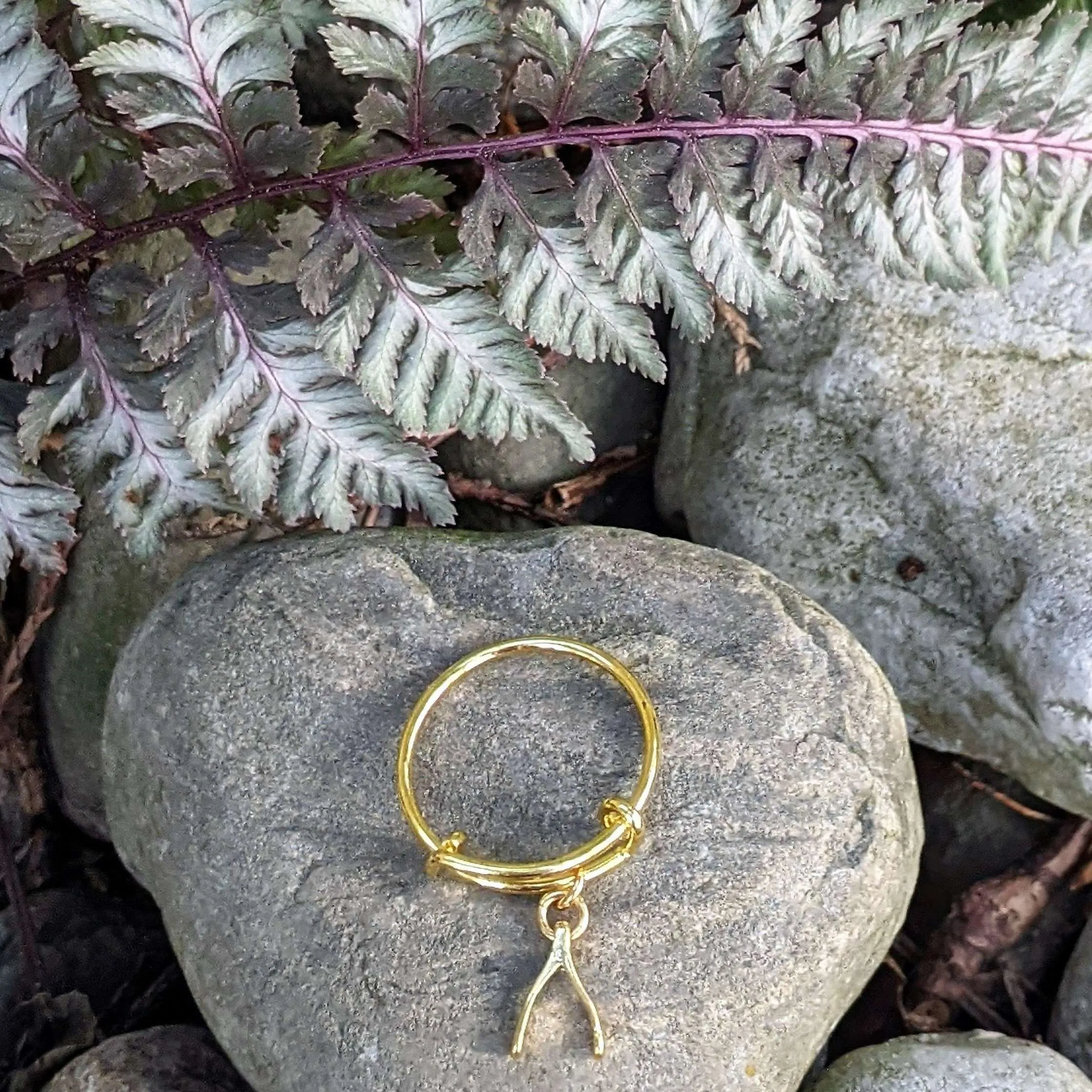 Gold Wishbone Expandable Charm Ring