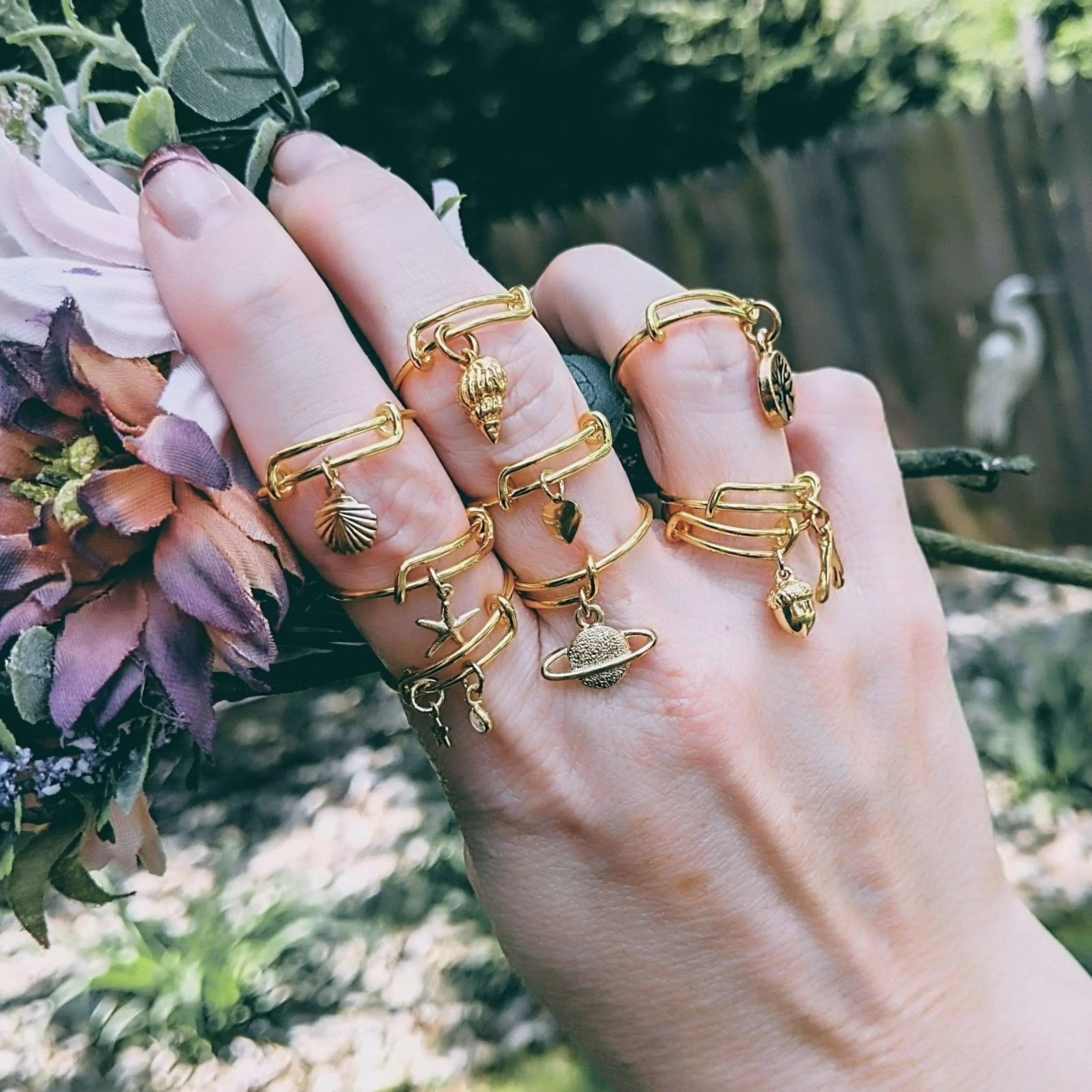 Gold Wishbone Expandable Charm Ring