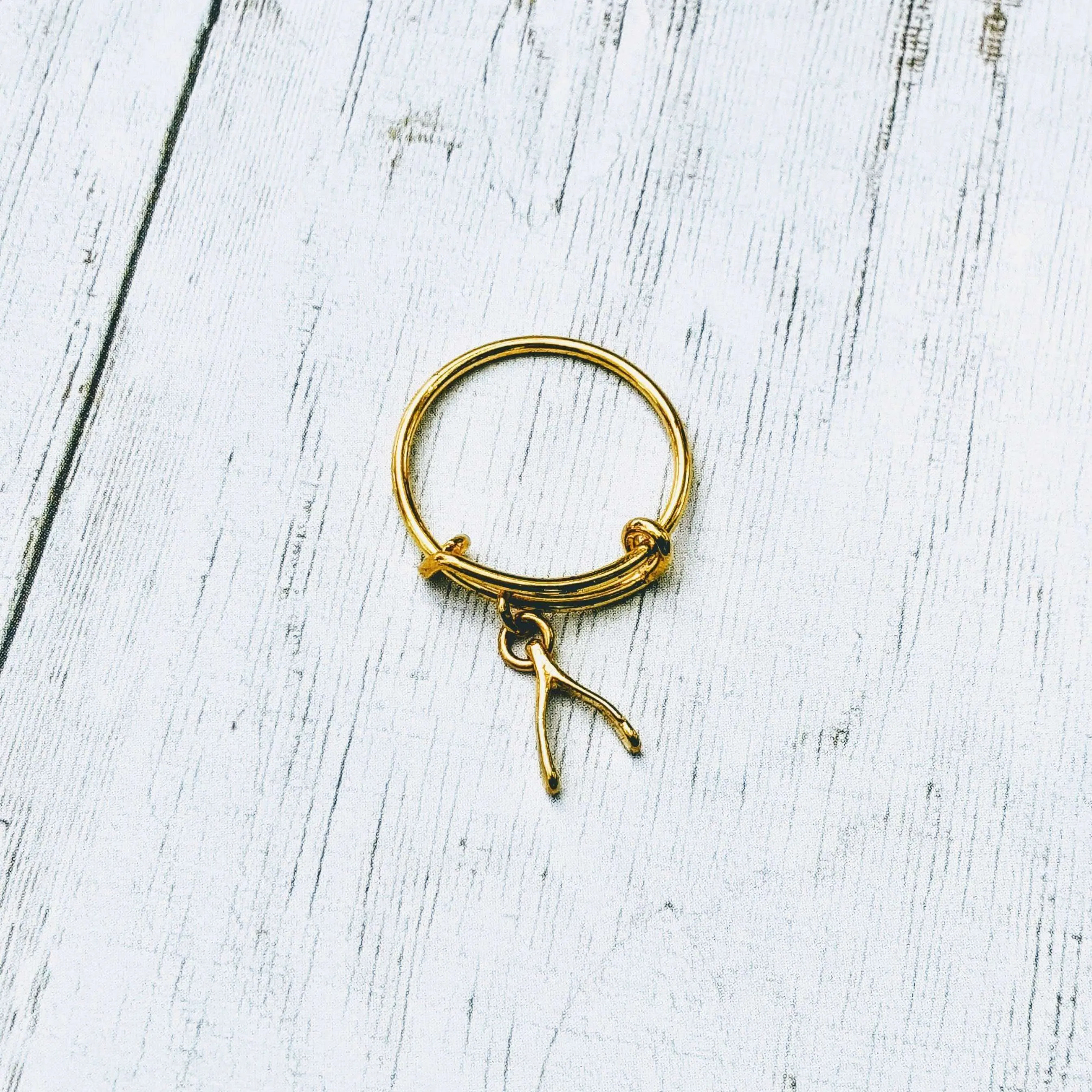 Gold Wishbone Expandable Charm Ring