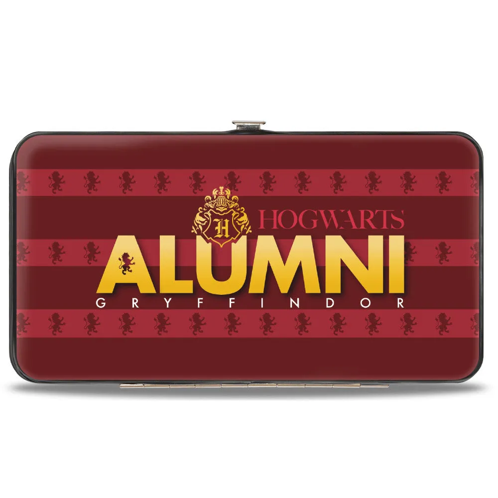 Hinged Wallet - HOGWARTS ALUMNI GRYFFINDOR   Initial Monogram/Lion Icon Stripe Burgundy Reds/Golds/White