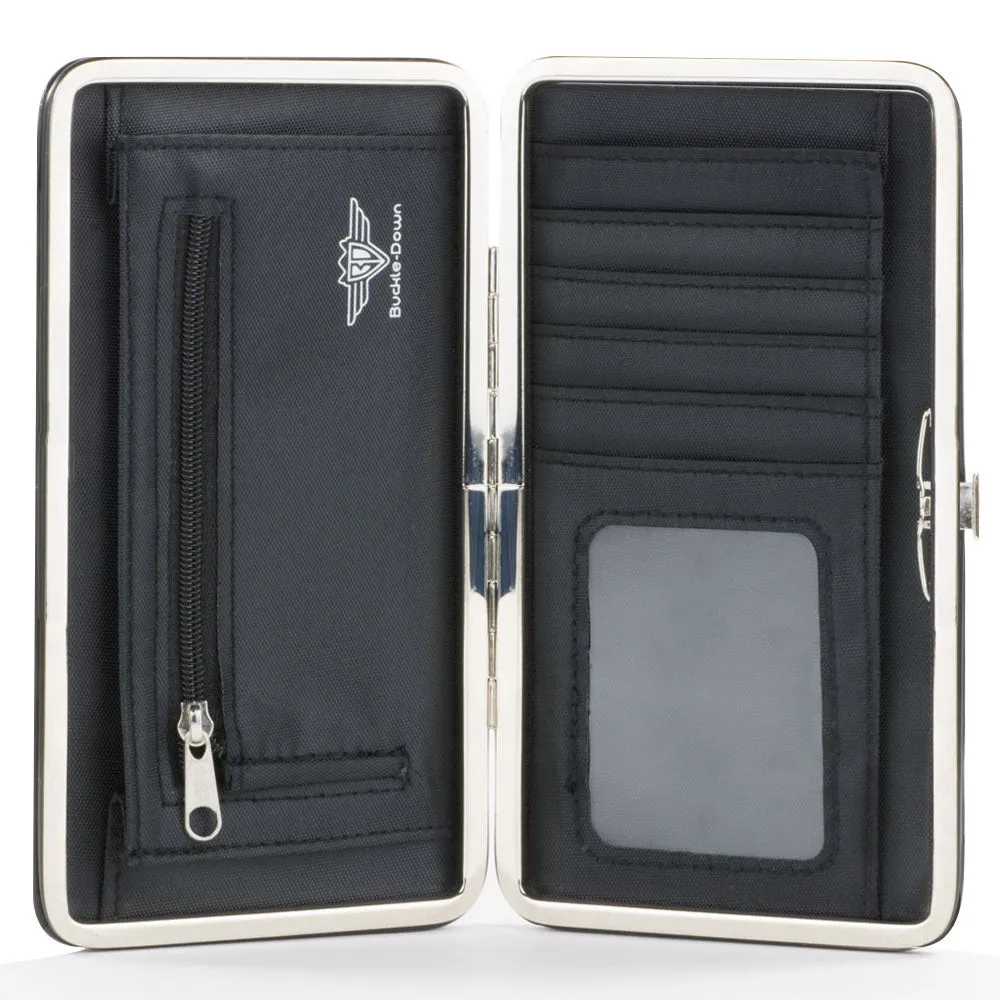 Hinged Wallet - HOGWARTS ALUMNI GRYFFINDOR   Initial Monogram/Lion Icon Stripe Burgundy Reds/Golds/White