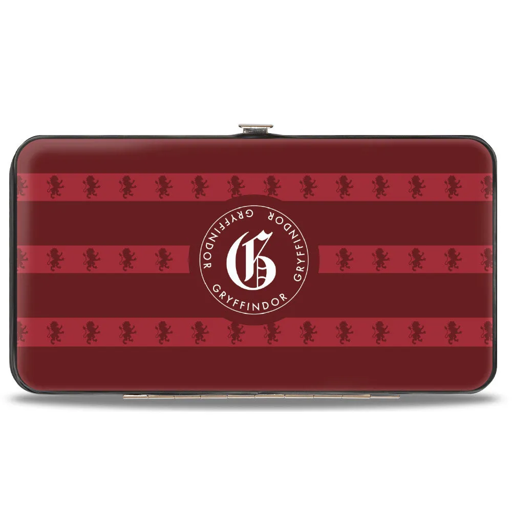 Hinged Wallet - HOGWARTS ALUMNI GRYFFINDOR   Initial Monogram/Lion Icon Stripe Burgundy Reds/Golds/White