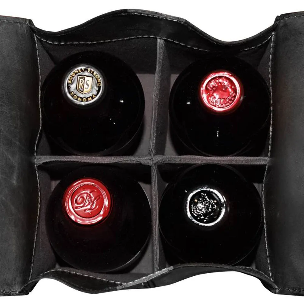 Leather Wine Bag Black 4 Bottle