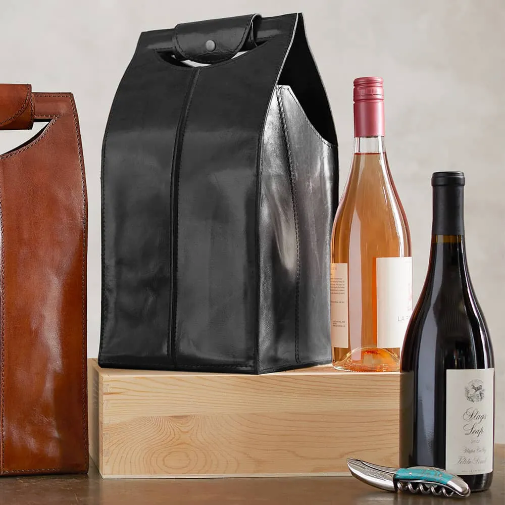 Leather Wine Bag Black 4 Bottle