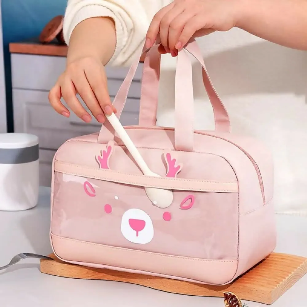Lunch Carry Bag for Office & Picnic - Deer Design Tiffin Organizer Tote for Men, Women, Kids (Brown, 30x19x14 cm)