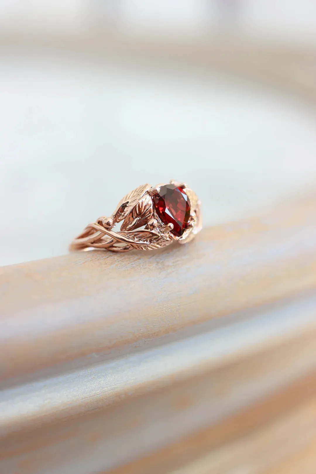 Mary jane Leaves Garnet Ring