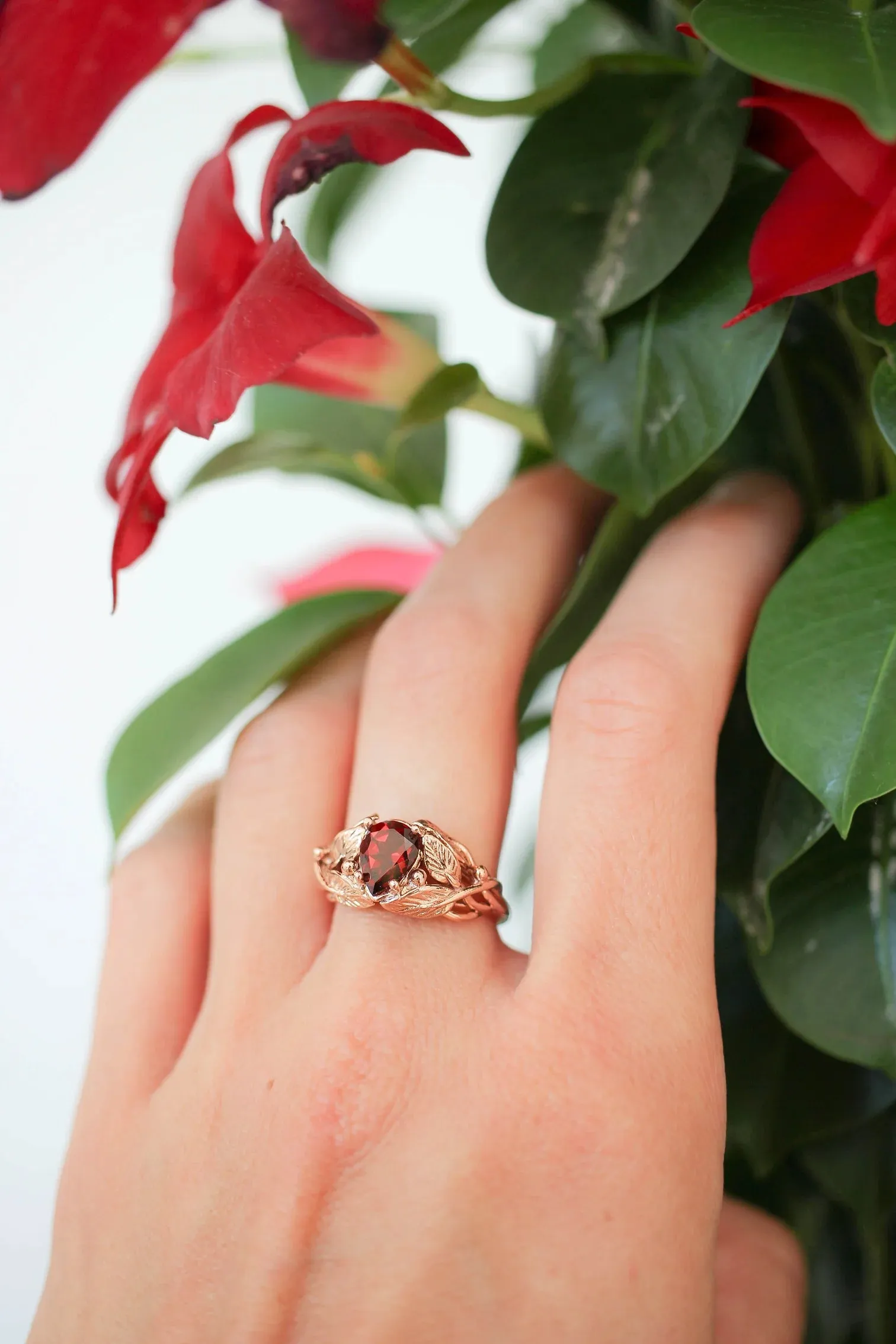 Mary jane Leaves Garnet Ring