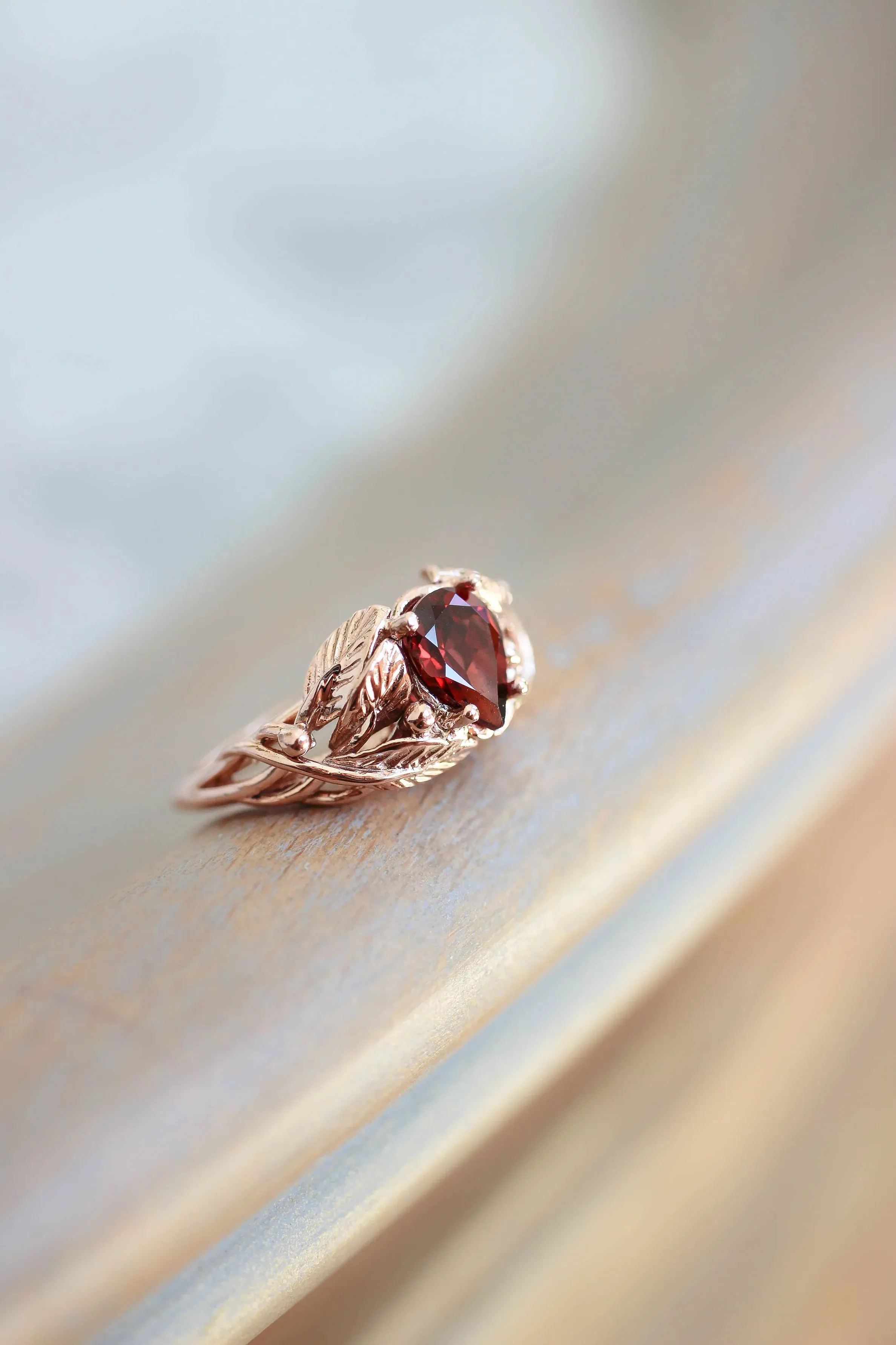 Mary jane Leaves Garnet Ring