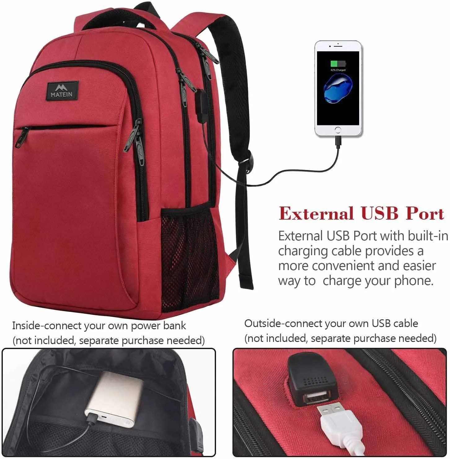 Matein Mlassic Travel Red Laptop Backpack