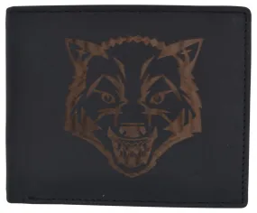 Mens Wolf Logo RFID Blocking Genuine Leather Card ID Bifold Wallet